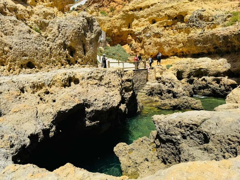 Algarve Adventures from Lisbon + Benagil Cave Boat Tour! - Carvoeiro and Algar Seco: sea caves, cliff-jump lore, and Boneca Cave